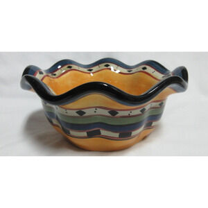 Tabletops Gallery Ruffled Edge Bowl Hand Painted Gold W/ Argentina Design Enamel